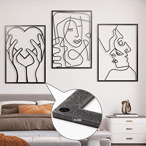 Qiegl 3 Packs Metal Wall Decor 0.12" Thickness Modern Home Decor For Black Coating With Silvery Sparkling 17"X11.8" Minimalist Wall Art Bedroom Decor Single Line Abstract Wall Sculptures For Living Room Bathroom Stairs Etc. #TOP5