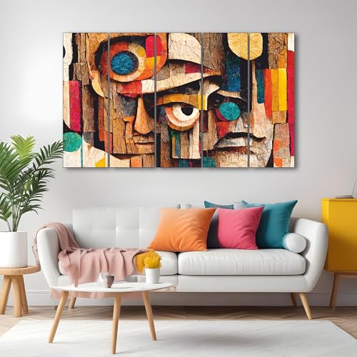 Image of The Castle Decor Abstract Art Multiple Frames Wall Painting for Living Room, Bedroom, and Hotels - Wooden Framed Digital Artwork (Multi Color - Design 2, 36x60 Inch)