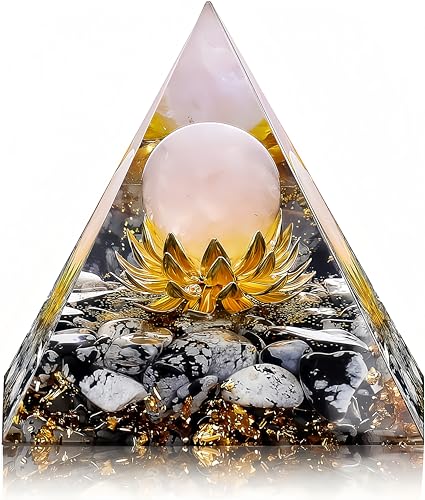 EternalOrgone Orgonita flor de la vida cristal curativo pirámides de energía positiva cuarzo rosa con obsidiana de copo de nieve y buena suerte, cristal blanco que promueve la riqueza, la prosperidad