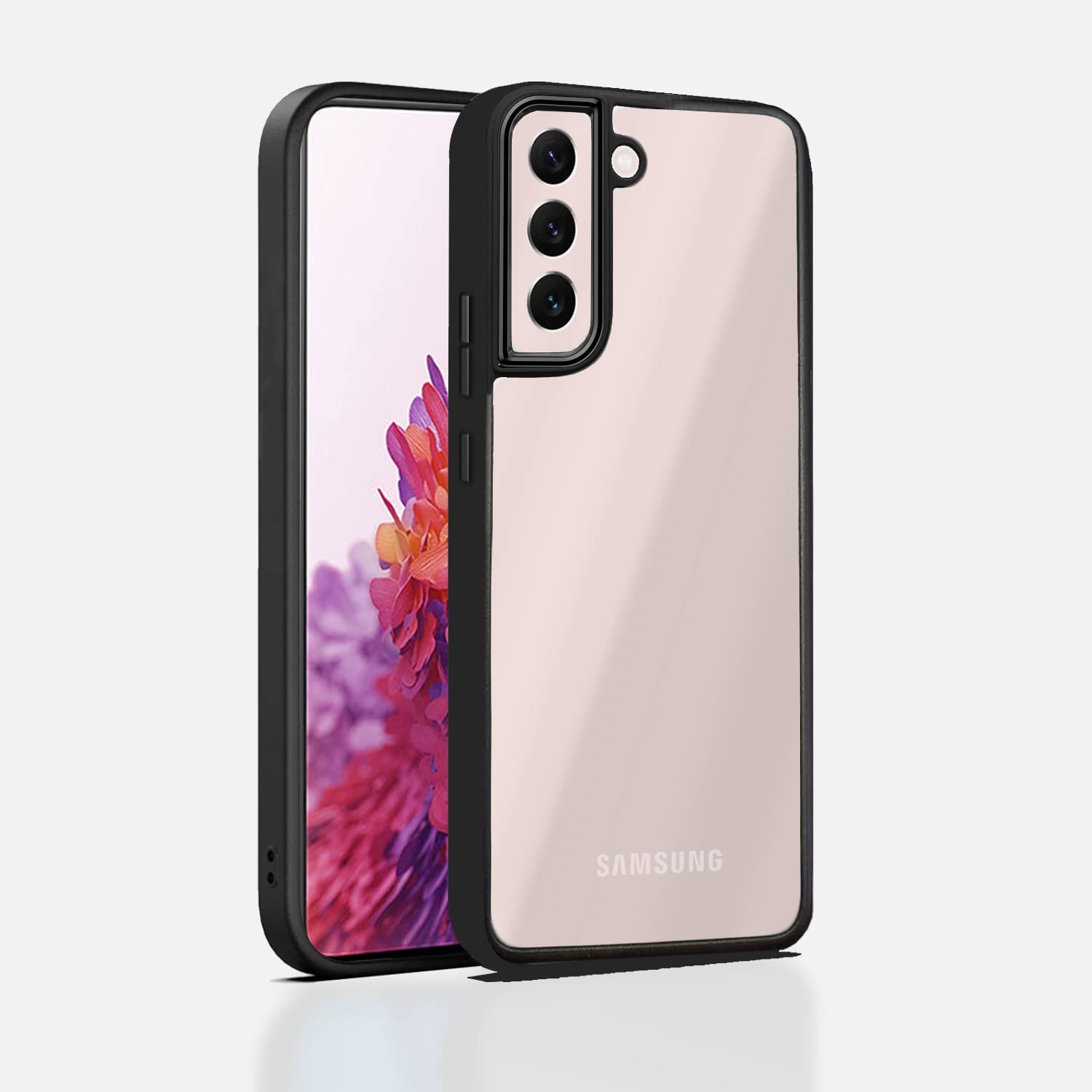 Amazon Brand - Solimo Electroplated Chrome Ring Raised Edges Super Soft Side TPU Bumper Case for Samsung Galaxy S22 Plus - Black