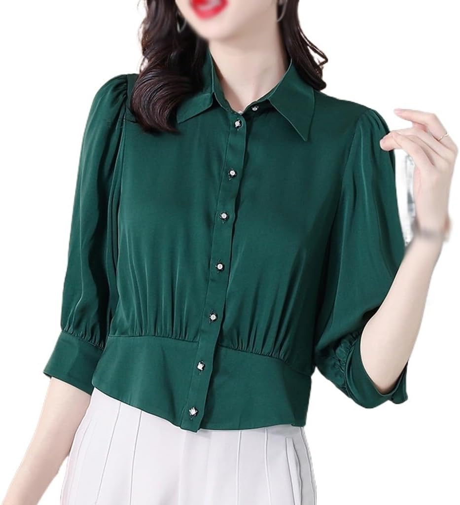 Women's Shirt Spring Shirt Collar Solid Color Western-Style Thin Ageing Tops