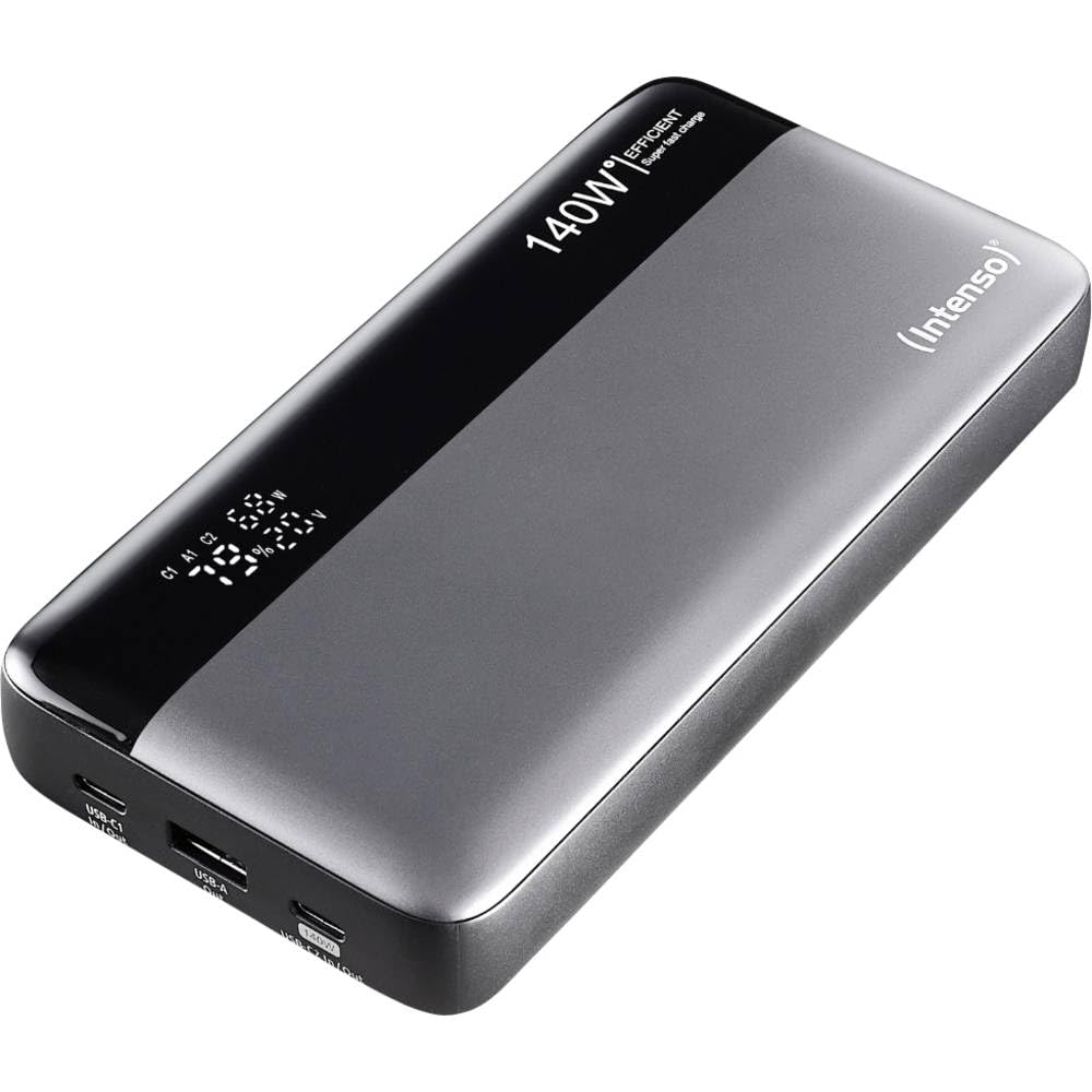 Intenso Powerbank HE25000, zewnętrzny akumulator z Power Delivery (140 W) i kablem USB-C do ładowania USB-C, 25000 mAh, szaro-czarny