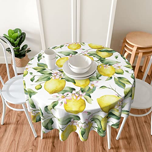 Yilad Lemon Round Tablecloth Waterproof Fabric Table Cover Washable 60” Table Cloth For Kitchen Dining Room Party Picnic #TOP3