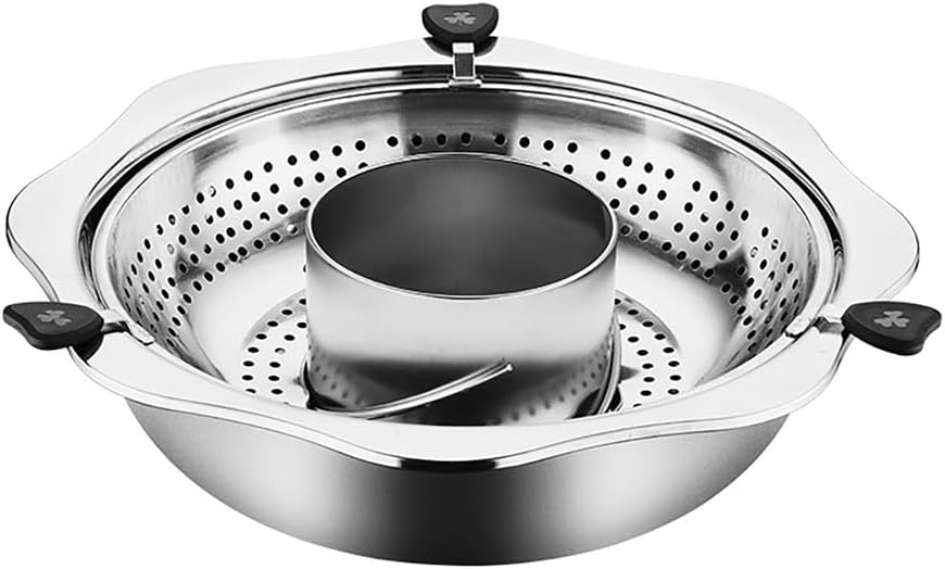 Rotating Hot Pot Cooker Set, Stainless Steel Double-Layer Divider, Detachable Shabu Fondue for Induction & Gas Stoves, Mandarin Duck Steamboat Cooking
