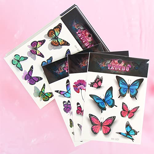 Lomimos Spring 200+Pcs 3D Butterfly Temporary Tattoos,Waterproof Stickers For Kid Adult Body Art Party Goodie Bag(20 Sheets) #TOP3