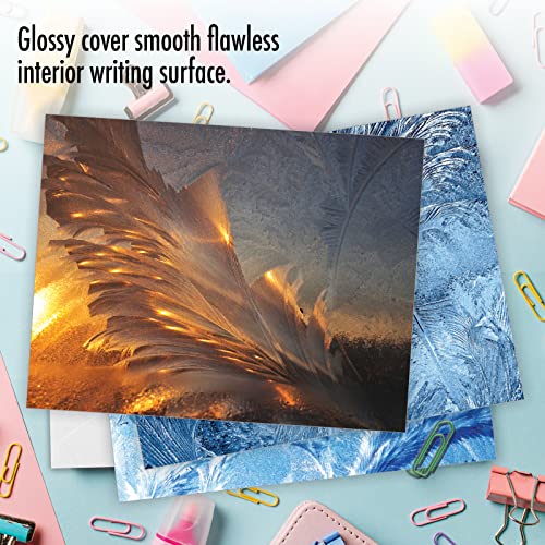Image of The Best Card Company - 10 Blank Christmas Note Cards with Envelopes (4 x 5.12 Inch) - Fun Assorted Holiday Notecard Set (Not Foil, Layered, or Sparkled) - Ice Feathers M3283