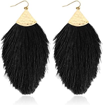 Bohemian Silky Thread Fan Fringe Tassel Statement Earrings
