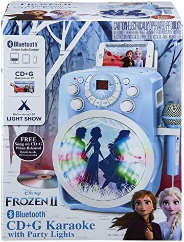 Frozen 2 Bluetooth CDG Karaoke Machine with LED Disco Party Lights, Built in Microphone for Kids, Portable Bluetooth Speaker, Avc, CDG Disks, Compatible with mobiles, tablets & TV