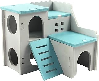 Inzopo Gerbil House Hamster Hideout 2 Layers With Stairs - Mouse Exercise Sugar Glider Huts Syrian Hamster Cage Accessories - 2 Colors Optional - Blue blue