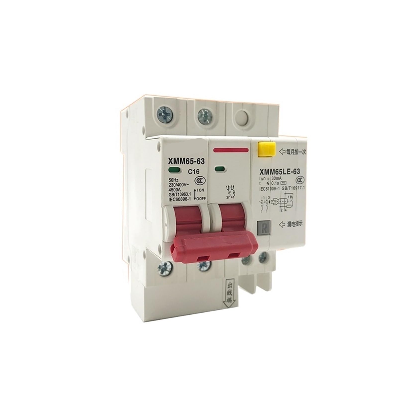 Disjoncteur de fuite triphasé à quatre fils 1P 63A pour tableau électrique