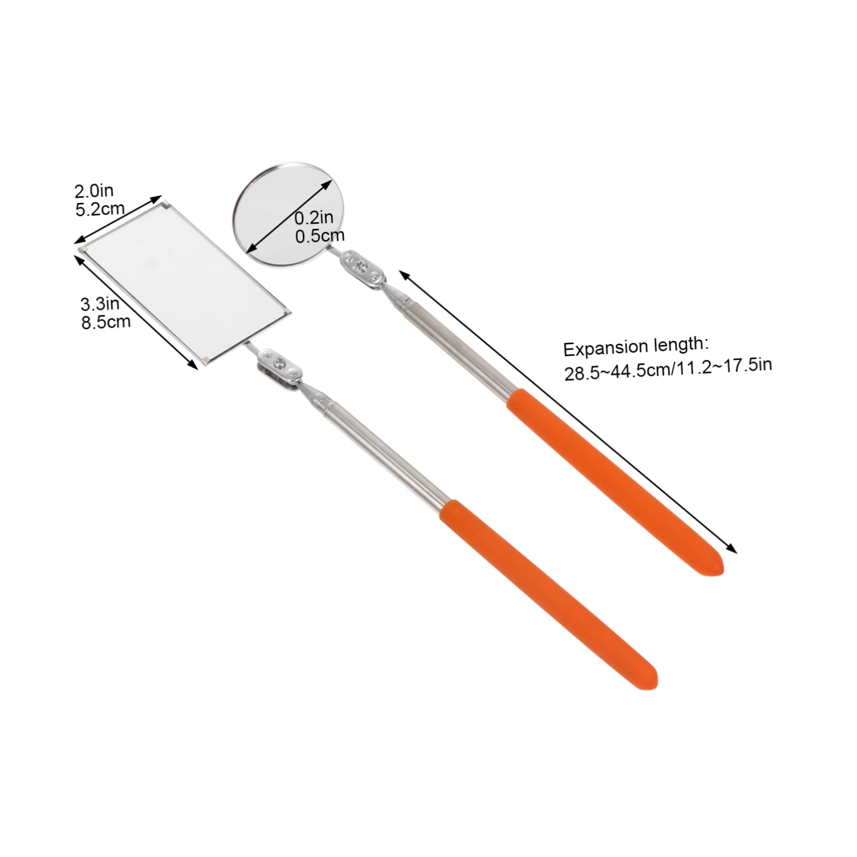 KICHOUSE 2pcs Car Telescoping Inspection Mirror Stainless Steel Round and Square Mirror Lighted Inspection 360 Swivel Inspection Mirror