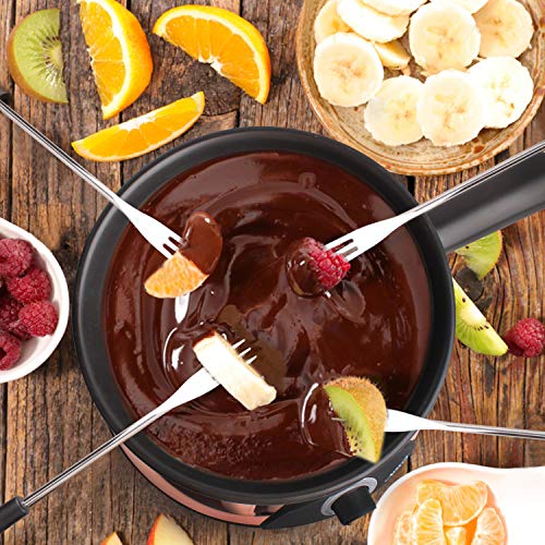 Artestia 2-Qt Electric Fondue Pot Set 1500W Ceramic Chocolate Melting Pot Adjustable Temperature Control 6 Fondue Forks, Cool-Touch Handle, For Chocolate Cheese, Black Ceramic Pot With Rose-Gold Base #TOP4