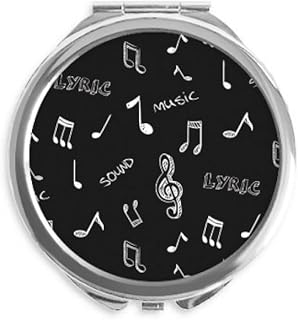 White Music Lyrics And Notes Black Hand Compact Mirror Round Portable Pocket Glass