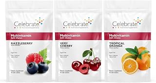 Celebrate Vitamins Bariatric Multivitamin Soft Chews - Essential Vitamins & Minerals, Sugar & Gluten Free - Gastric Bypass & Sleeve Gastrectomy Supplement - Berry/Orange/Cherry (180ct)