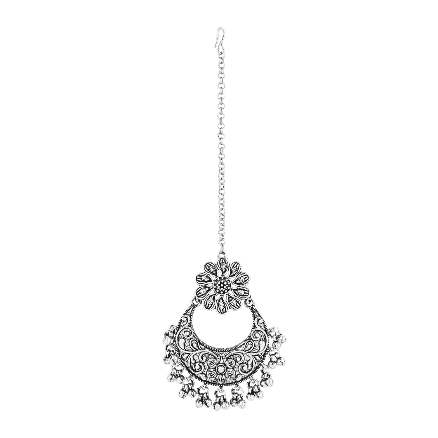 I Jewels Navratri Ethnic Silver Oxidised Floral Design Ghungroo Maang Tikka For Women (Style 2) (B0DF27F2VN) Amazon Price History, Amazon Price Tracker