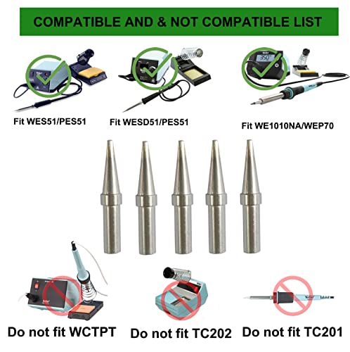 Image of Quality ET Soldering Tip for WELLER,Replacement Weller Soldering Tips for WES51 WESD51 WE1010NA PES51 PES51 ETA 5 PCS Pack