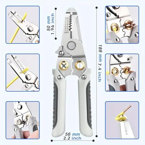 Image of All in 1 Multifunction Stainless Steel Wire Stripper /Wire Crimping Tool, Wire Cutter, Wire Crimper, Cable Stripper, Wiring Tools and Multi-Function Hand Tool (Grey) (Wire Stripper)