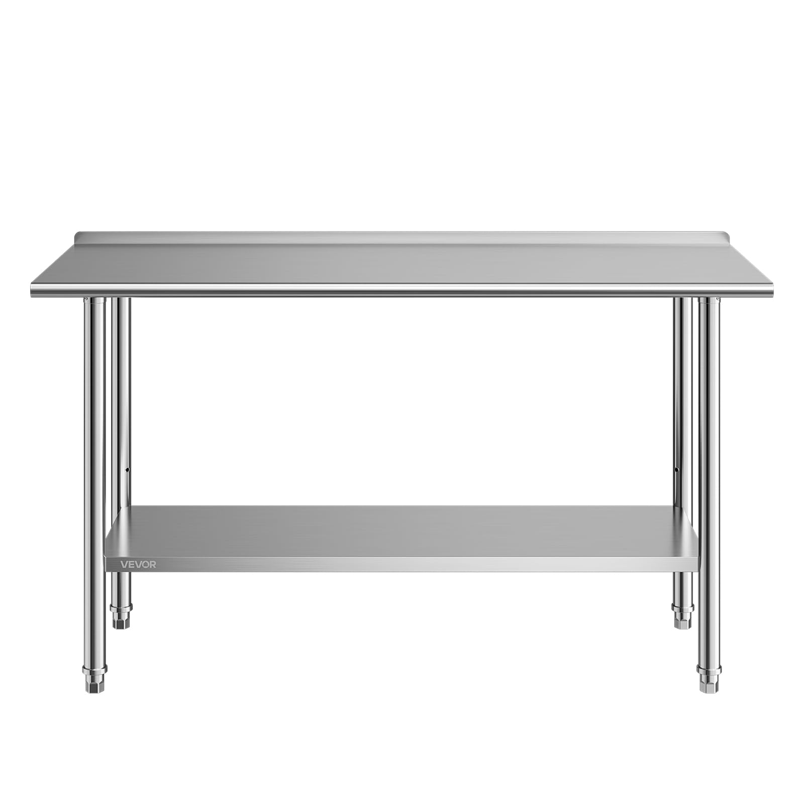 VEVOR Tavolo da Lavoro per Cucina in Acciaio Inox, Tavolo di Preparazione da Cucina 152,4 x 61 cm Isola Centrale per Catering Bar Hotel Ristorante Banchetti Banco da 2 Ripiani con Alzatina Senza Ruote