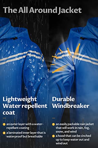 Image of CREATMO US Men's Packable Waterproof Running Rain Coats Reflective Cycling Jacket Windbreaker With Removable Hood