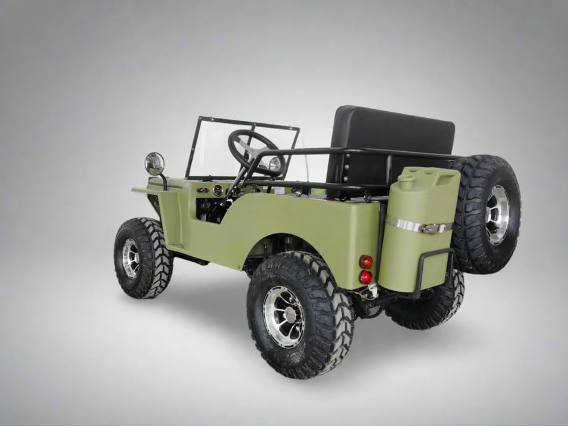 Mini Military 125cc Go-Kart, Army Green, Off-Road All-Terrain Vehicle with Chrome Wheels