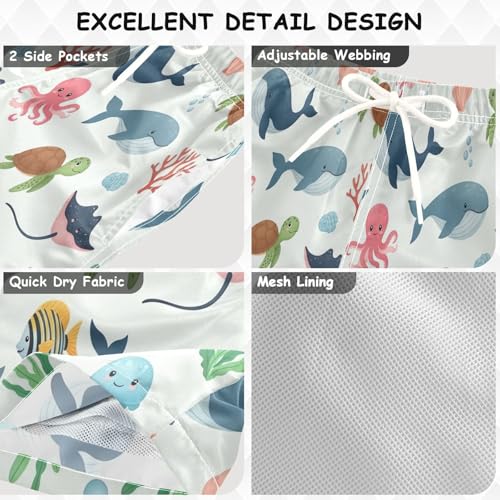 Swimming Trunks for Kids, Big Boys Swim Trunks 2t, Cute Sea Animals Whales3