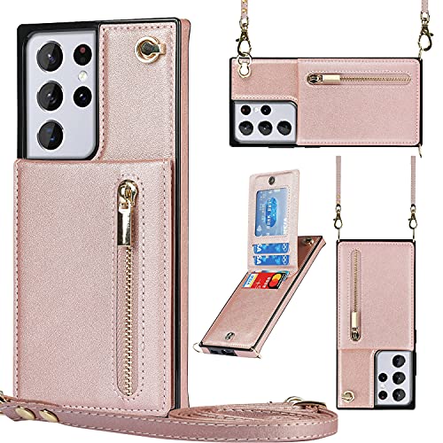 Crossbody Wallet Case Compatible With Samsung Galaxy S10E Leather Phone Case With Card Holder And Strap Cover Magnetic Closure Flip Folio Zipper Purse Kickstand Shockproof Protective Shell(Rose Gold) #TOP10