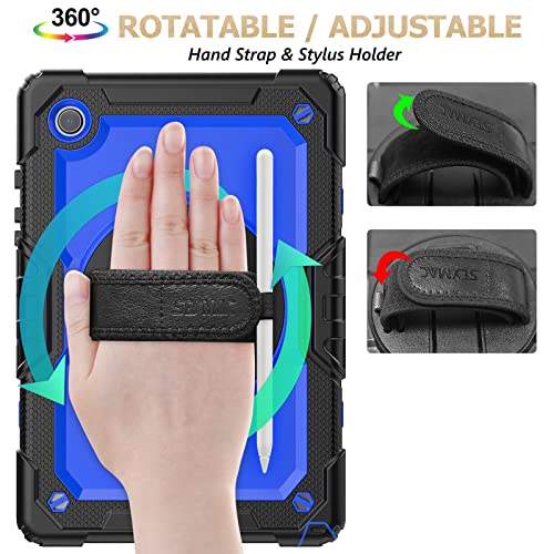 Image of SEYMAC stock Case for Samsung Galaxy Tab A8 10.5 with Screen Protector [360 Rotating Stand] Hand Shoulder Strap Protective Tablet Case for Galaxy Tab A8 10.5'' 2022 (SM-X200 /X205 /X207), Blue