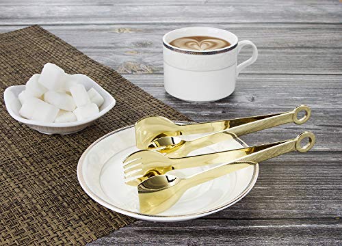 MSY BIGSUNNY Set of 4 Gold Plated Small Serving Tongs - Mini Stainless Steel Appetizer Tongs, 6 Inches (15.2cm, Golden) - Image 4