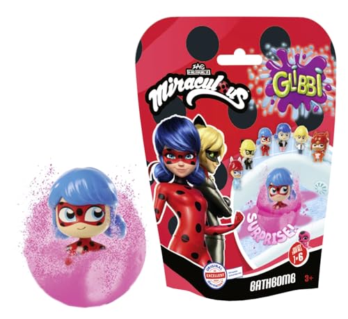 Simba Glibbi Miraculous Surprise, Badebombe in 1 von 4 Farben, Ladybug, mit Überraschungsfigur, 100g, ab 3 Jahren
