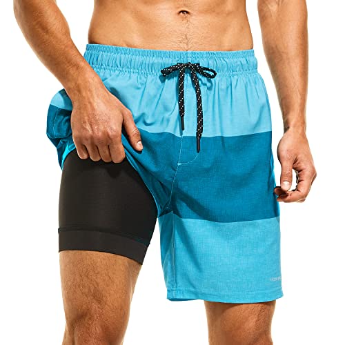 Image of HODOSPORTS Mens 7 inch Swim Trunks with Compression Liner S-6XL Quick Dry Swimming Shorts Zipper Pockets Swimsuits