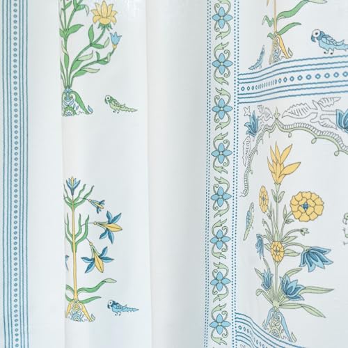 Image of Tranquebar Curtain Co. Cotton Curtains 7 Feet Long Set of 2, 60-65% Room Darkening, Blue Ethnic Curtains Floral Print, Door Curtains 7 Feet Set of 2, with Eyelet, Sashi (213 cm) - Set of 2