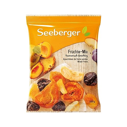 Seeberger Früchte-Mix 12er Pack, Harmonisch-fruchtige Mischung aus leckeren Birnen, Pfirsichen, Aprikosen, Pflaumen, Apfel- & Ananasstücken - entsteint, vegan (12 x 200 g)