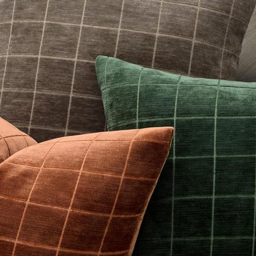 Image of MIULEE Burnt Orange Plaid Decorative Throw Pillow Covers 22x22 Set of 2 | Vintage Check Chenille Couch Pillows Neutral Boho Farmhouse Cushion Covers Modern Home Decor for Sofa Bed Living Room