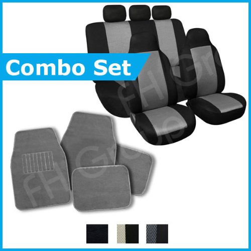 FH Group Fh Fb102115 C14403 Combo Set Grey Classic Cloth Seat Covers And Grey Carpet Floor Mats One Size Combo Set Gray