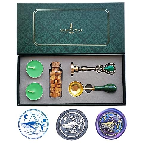 AMTOL Wax Seal Stamp Set Whale, European Style Wax Seal Kit Gift Box Set, Vintage Personalized Wax Seal Stamp for Letter Cards Invitations Cover