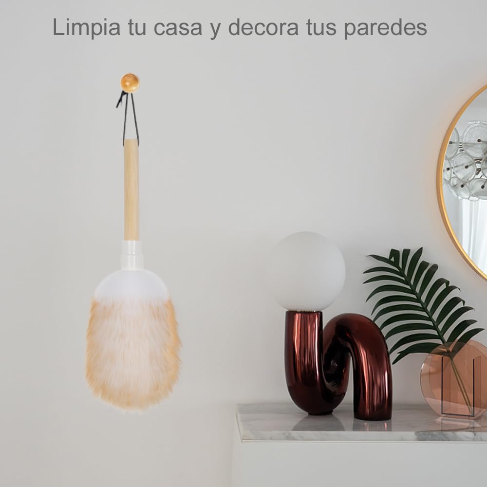 Plumero de Plumas de Lana de Cordero para Limpieza, Juego de 2, Mango de Madera, Lavable