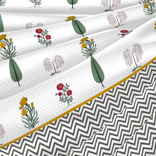 Image of Trident King Size Bedsheet Cotton | Road To Jaipur Collection | 100% Cotton Bedsheet For Double Bed Cotton 1 King Size Bedsheet With 2 Pillow Covers Super Soft 210 Thread Count-Innayat Green, 210 tc