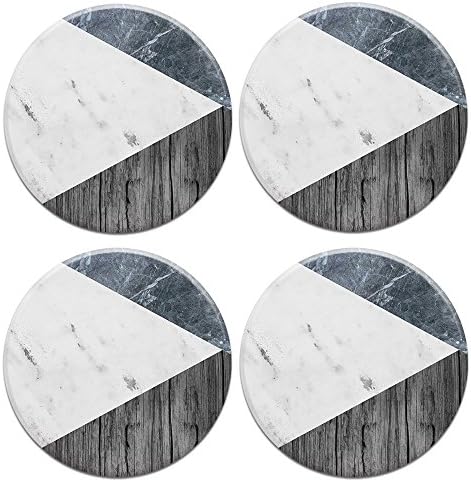 CARIBOU Coasters CARIBOU ROUND Ceramic Stone 4pcs Set, Mug Coffee Cup Place Mat Home Coasters for Hot & Cold Drinks, Blue White Marble Wood, One Size