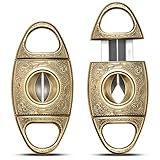 Vカットシガーカッター、シャープブレードステンレススチール彫刻葉巻ギロチンはさみギフトボックス付き(カラー:ゴールド)