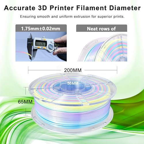 Image of iBOSS Silk Rainbow PLA+ Filament, Multicolor Silk 3D Printer Filament 1.75mm + /- 0.02mm, Fast Color Change Each 8 Meters, 1kg /2.2lbs, Silk Macaron Rainbow Filament