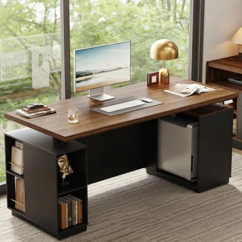 Image of ModernMate 71 inch Executive Standing Desk with Privacy Panel, Black Walnut