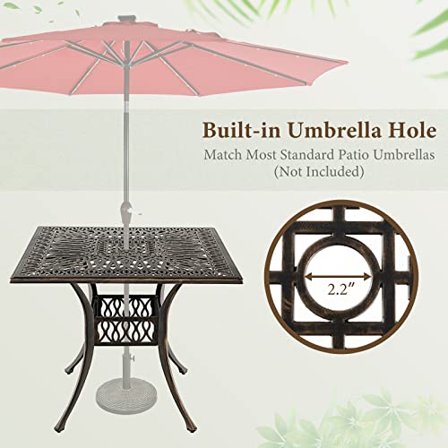 Tangkula 10957-CP 35.4 Inches Outdoor Dining Table, All-Weather Cast Aluminum Table With 2.2 Inch Umbrella Hole, 4 Person Square Dining Table thumb #6