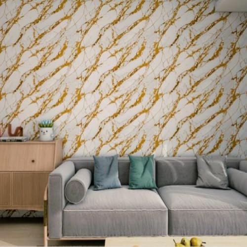 Image of INFINITY DECOR White with Premium Golden Texture Marble UV Panels, Self-Adhesive Wall Tile (60 cm x 60 cm), Luxury Rustic Modern Marble Look Wall Panels (Pack of 15)