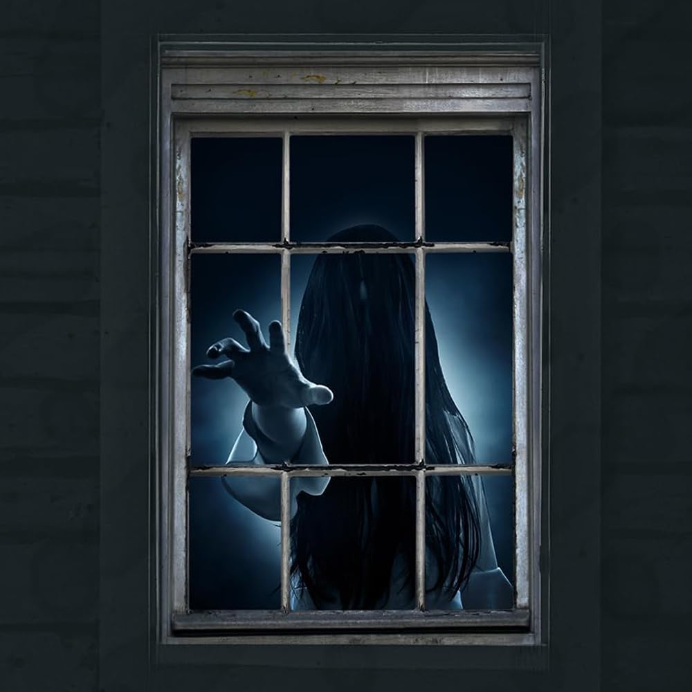 Halloween Window Decorations Female Ghost Curtain Scary Decor for Window Door Wall,Halloween Party Decorations Indoor Outdoor