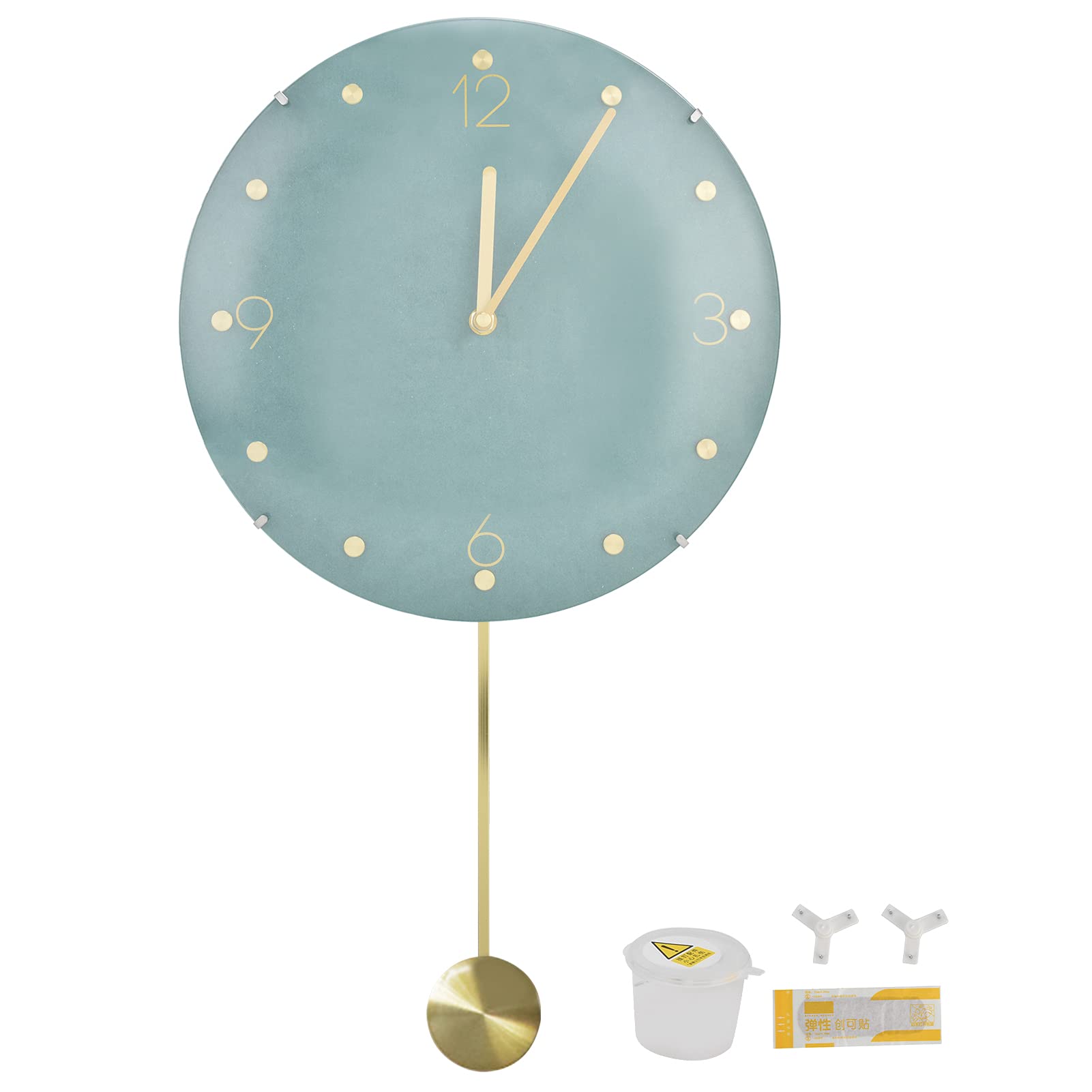 Pendule aluminium vert 30cm au mécanisme silencieux et cadran en laiton 3D