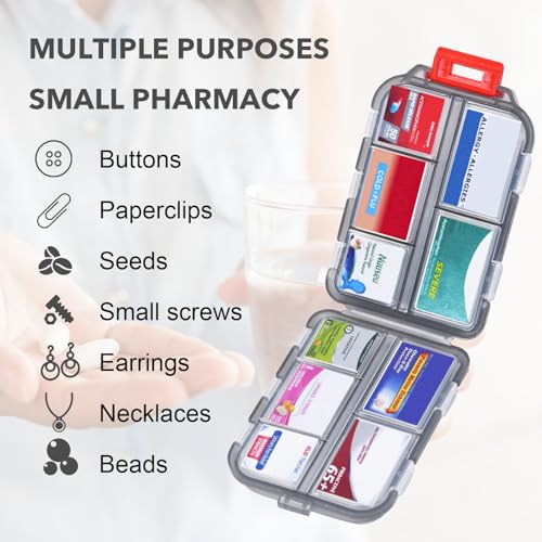Image of Large Travel Pill Organizer, 10 Compartments Small Portable Pill Case with 189 Medicine Labels, Compact Medicine Storage Box for Purse, Pocket, Airplane, Travel, Nurse Daily Use 3 Pack