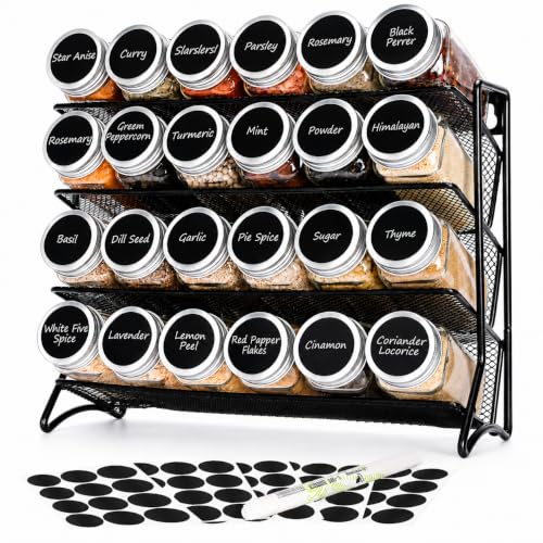 DIDITIME Spice Rack with Jars, 24 Spice Jars with Labels and Organizer