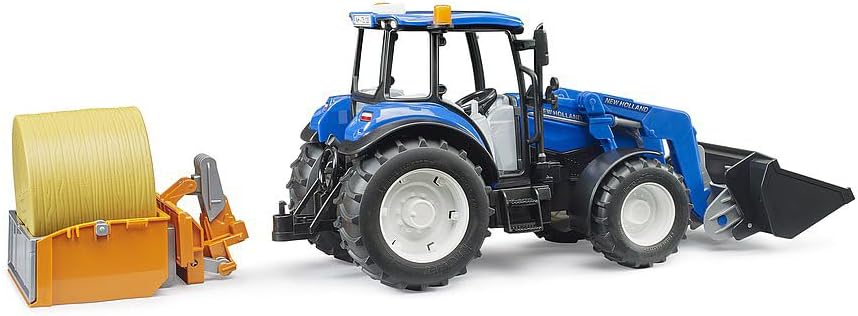 bruder 02187 New Holland T5.120 Ön Yükleyici, Yükleme Kutusu, Çatal ve Yuvarlak Balya ile - 1:16 Traktör, Araçlar, Çiftlik, Bulldog - Görsel 4