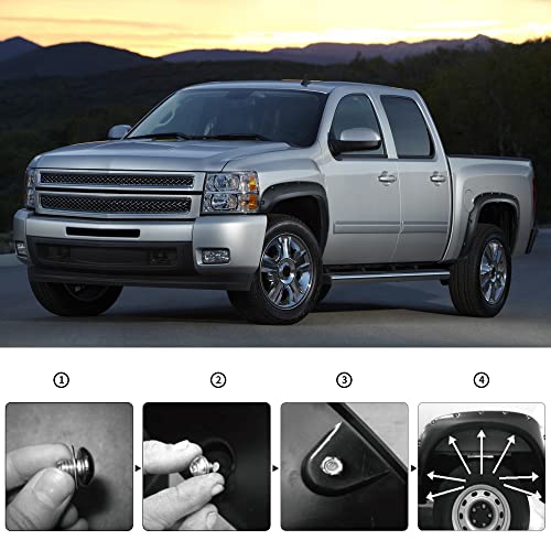 Ledkingdomus Front & Rear Fender Flares Compatible With 2007-2013 Chevy Silverado 1500 (Only Fit 69.3” Short Bed), Off-Road Textured Black Finish Wheel Flares Pocket Riveted Style #TOP5