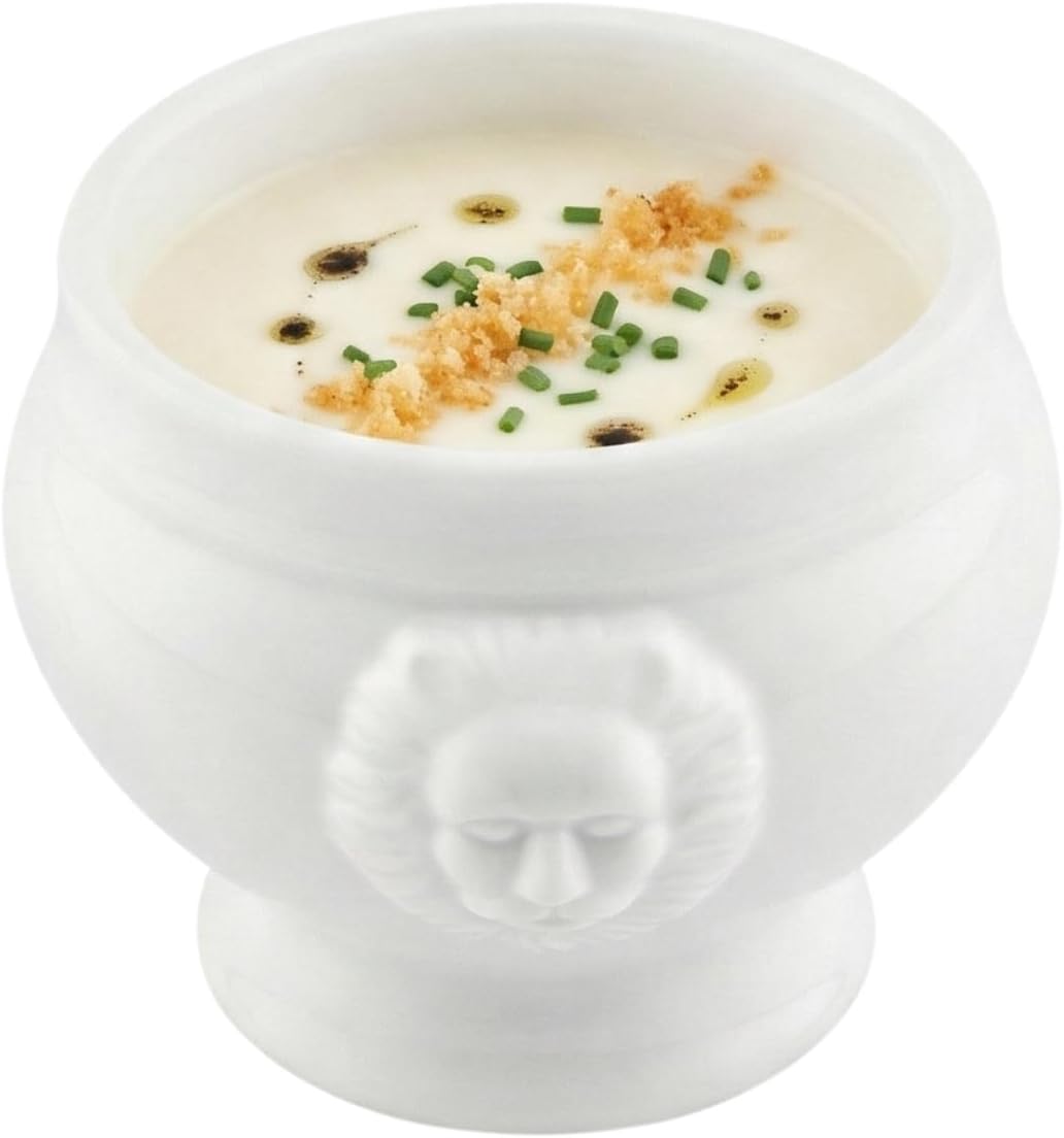 Restaurantware-6 Ounce Porcelain Bowls, 10 Lion Head Design Porcelain Small Bowls - Microwave-Safe, Oven-Safe, White Bowl, Chip-Resistant, Round